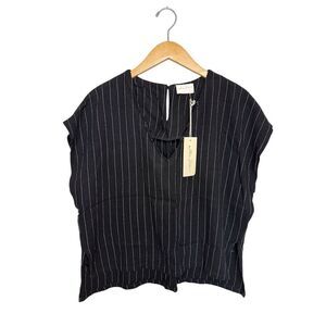 NWT Allie Rose Women's Black & White Striped Sleeveless Top Size L Viscose Linen